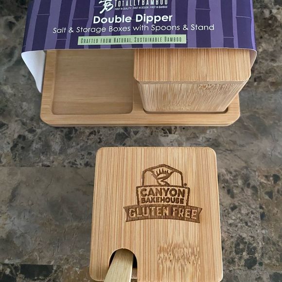 Totally Bamboo double dipper Salt & Storage boxes 6 oz each Kitchenware New - Picture 3 of 5
